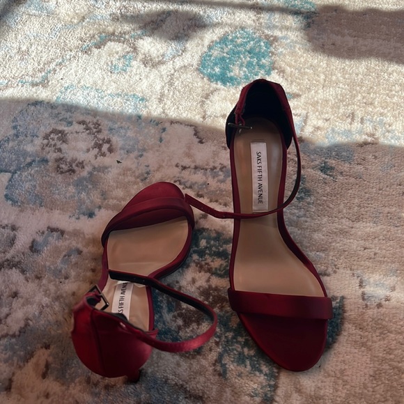 Saks Fifth Avenue Burgundy Satin Strappy Heels - Picture 1 of 5
